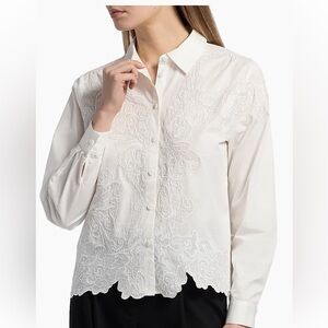 Elie Tahari White Embroidered Button Down Shirt